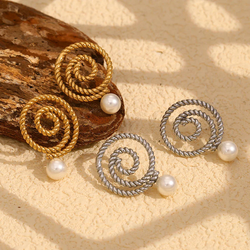 Spiral Ring Pearl Earrings Party