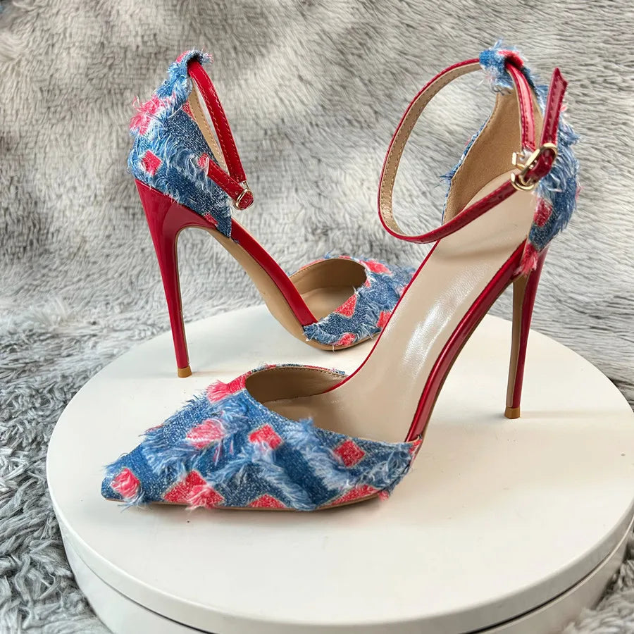 Denim Patchwork Stiletto Heels