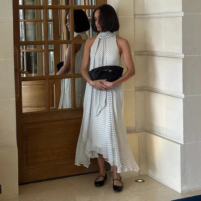 Polka Dot High Neck Swing Maxi Dress