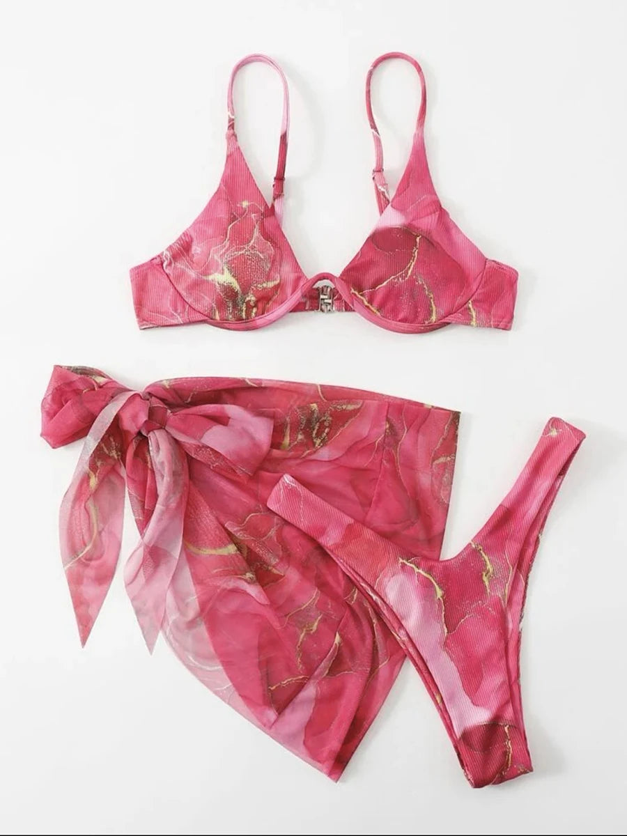 Marble Print Bikini with Sarong