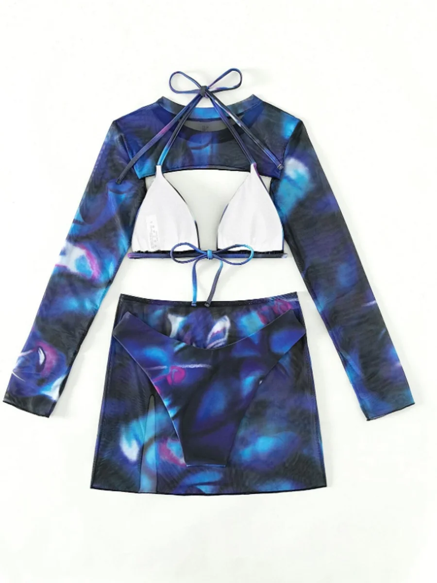 Abstract Print Three-Piece Skirt Set