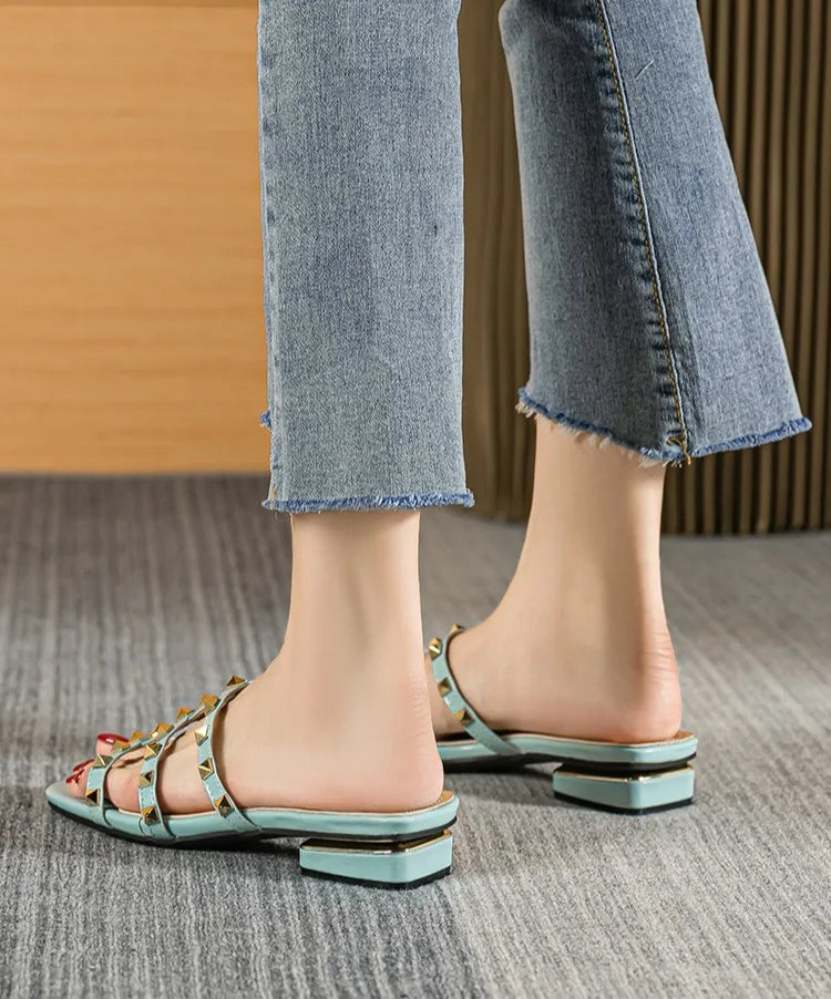 Studded Strap Block Heel Sandals