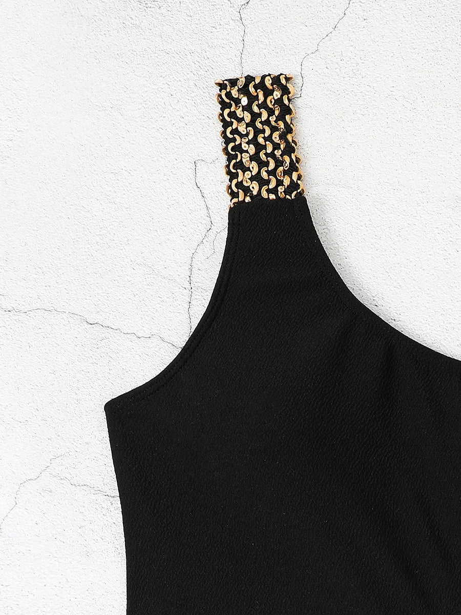 Asymmetrical One-Piece with Chain Detail