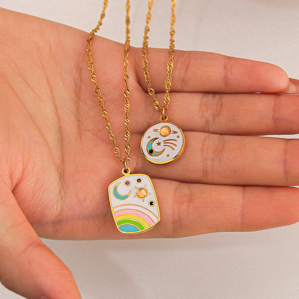 Celestial Enamel Charm Pendant Necklace