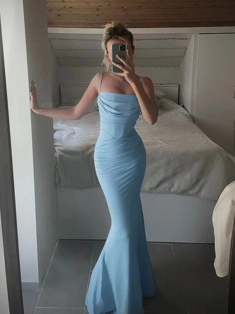 Elegant Fitted Spaghetti Strap Maxi Dress