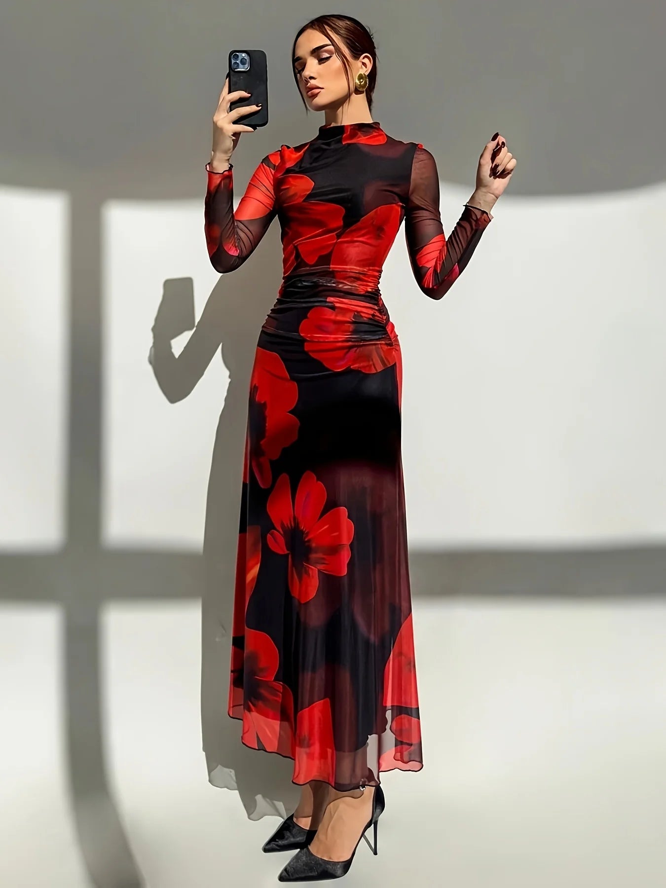 Floral Mesh Bodycon Maxi Dress