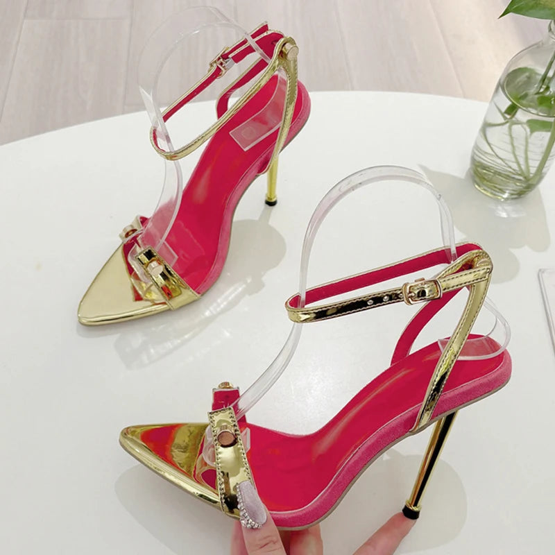 Metallic Pointed Toe Stiletto Sandals