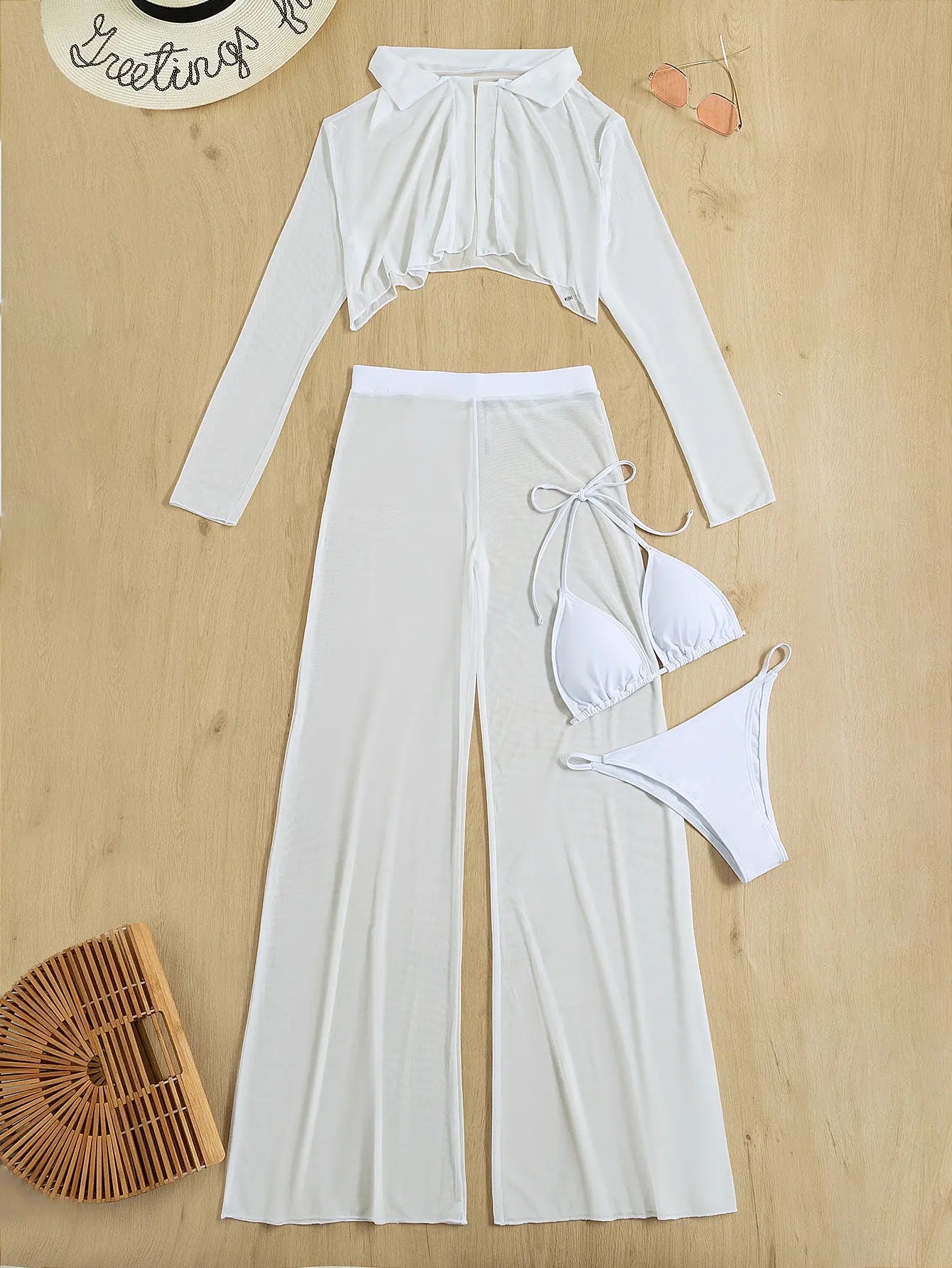 Sheer Mesh Three-Piece Cover-Up Set