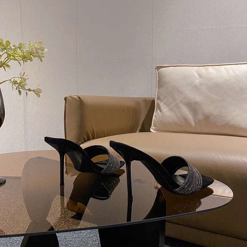 Crystal Strap Stiletto Mules