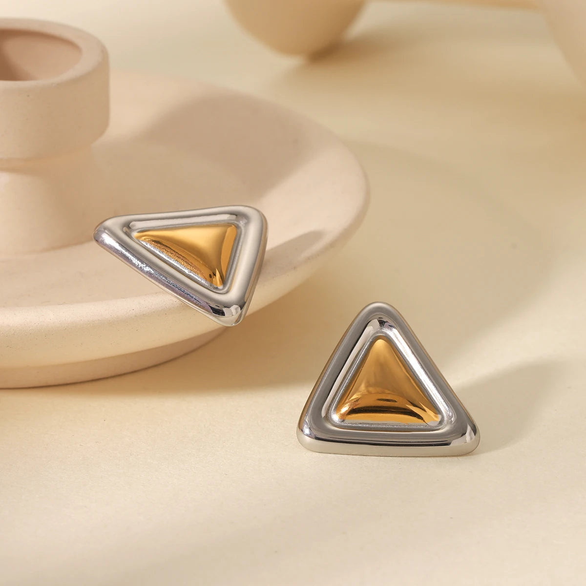 Geometric Triangle Dome Stud Earrings