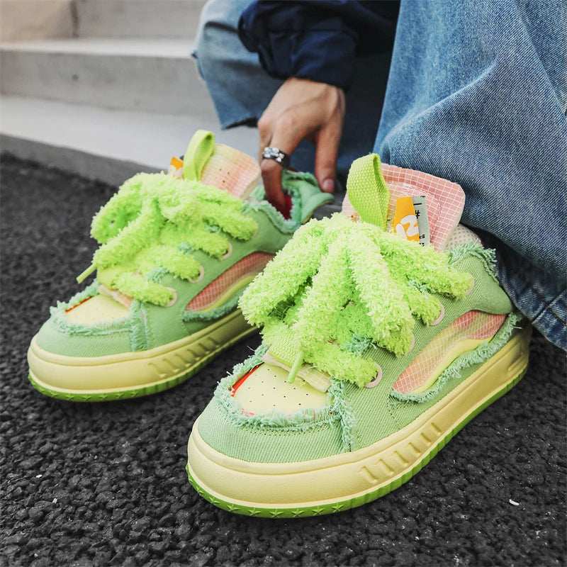 Fuzzy Lace Retro Sneakers