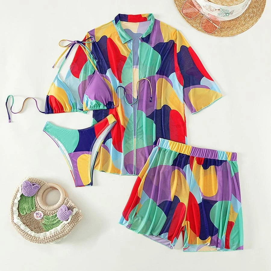Colorblock Three-Piece Swimsuit Set