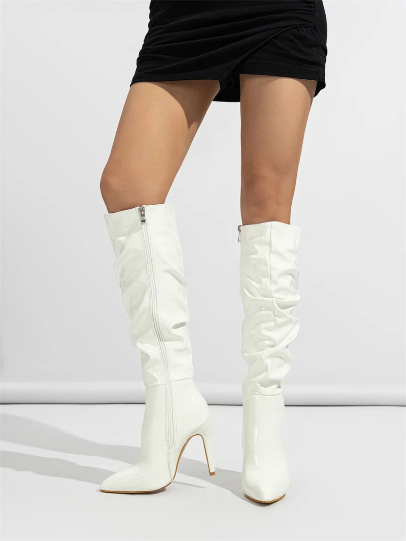 Sleek Patent Ruched Over-the-Knee Boots