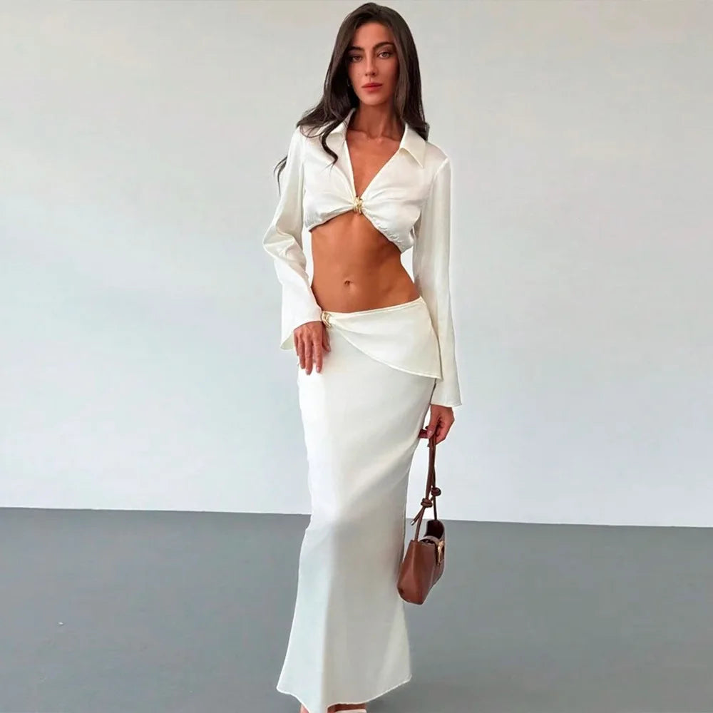 Satin Cutout Maxi Two-Piece Set