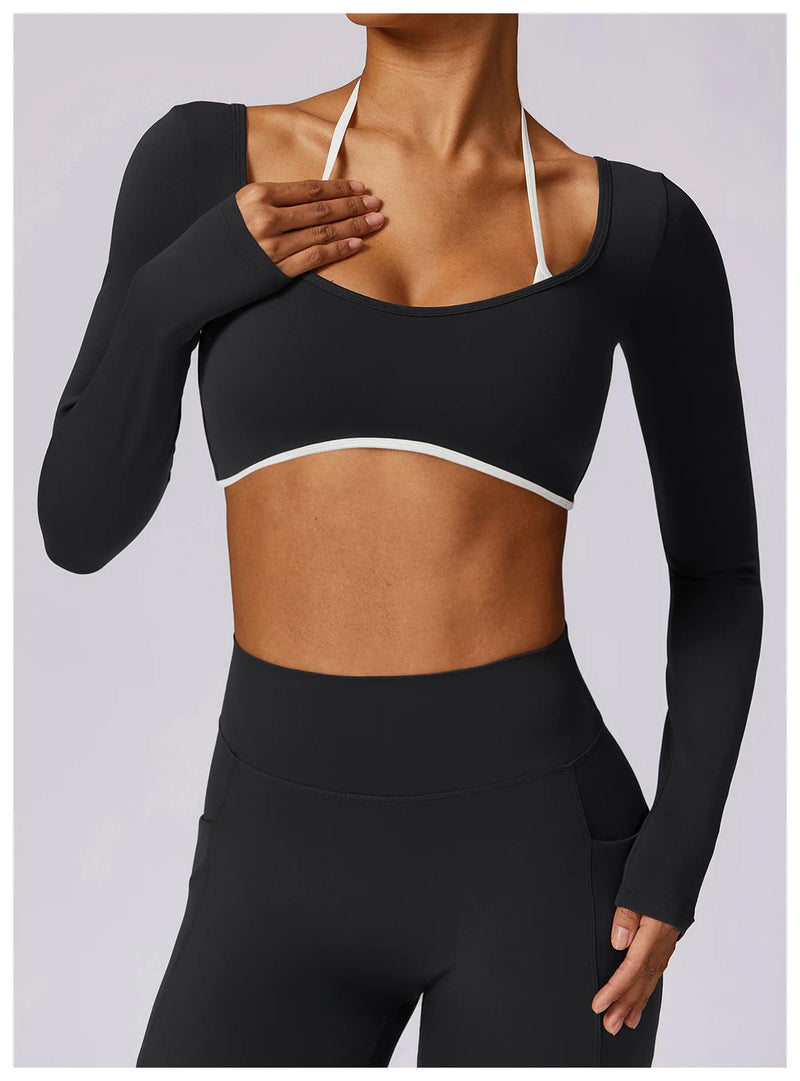 Square Neck Long Sleeve Workout Top