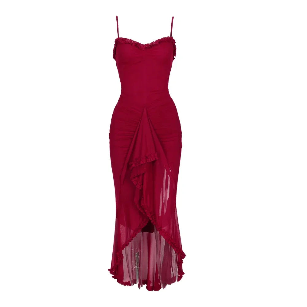 Ruched Spaghetti Strap Maxi Dress