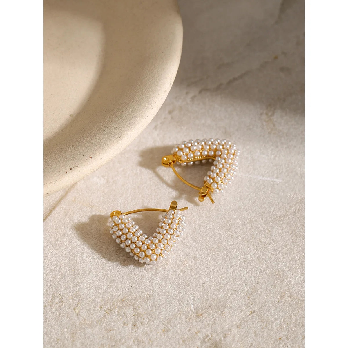 Pearl Cluster V Hoop Earrings