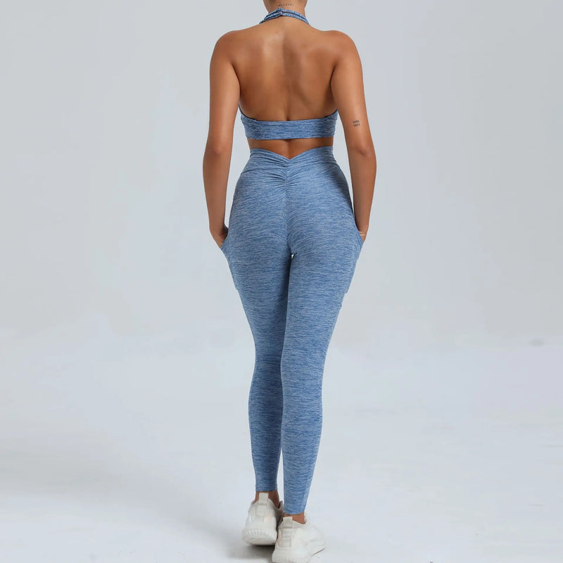 Halter Bra & Pocket Leggings Workout Set
