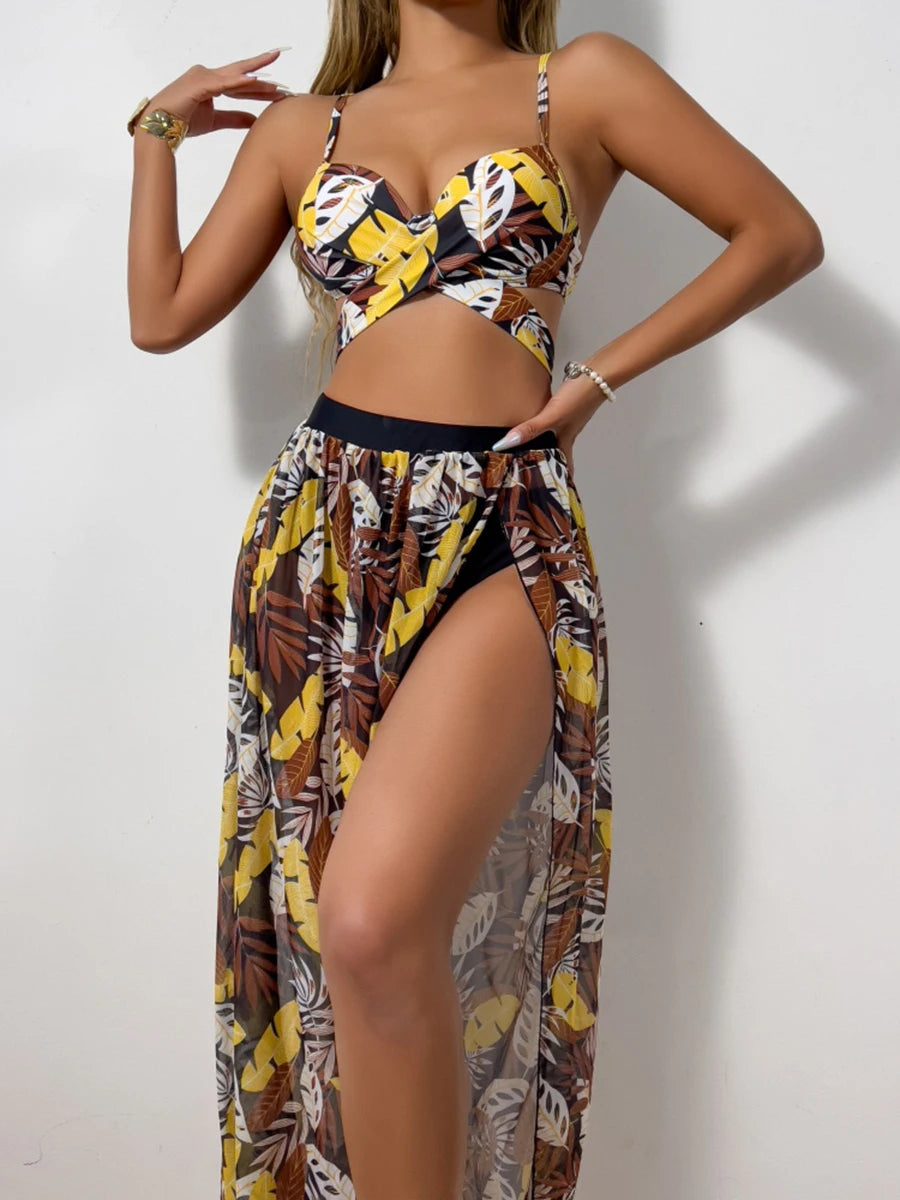 Tropical Print Bikini & Maxi Skirt Set