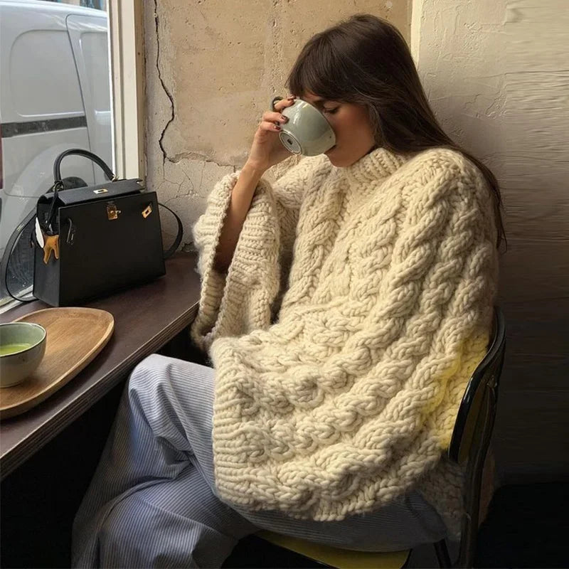 Chunky Cable Knit Sweater Poncho
