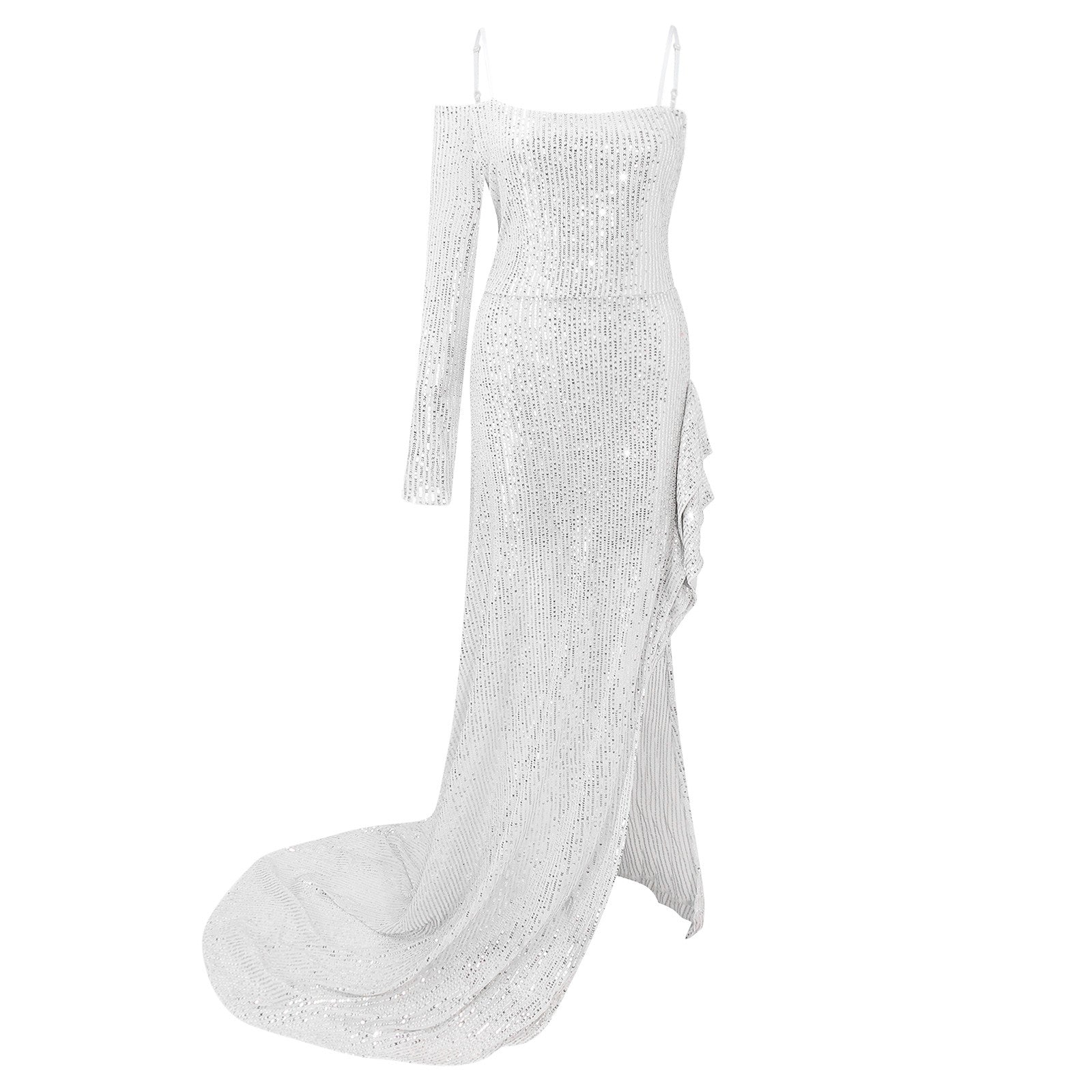 Off-Shoulder Sequin Evening Gown