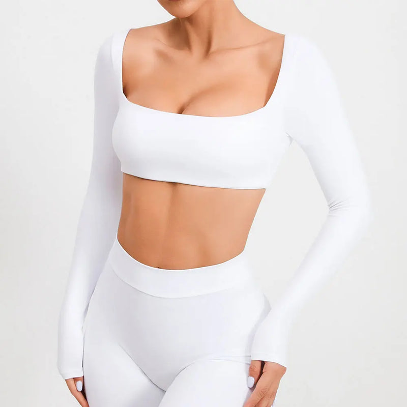 Square Neck Long Sleeve Crop Top
