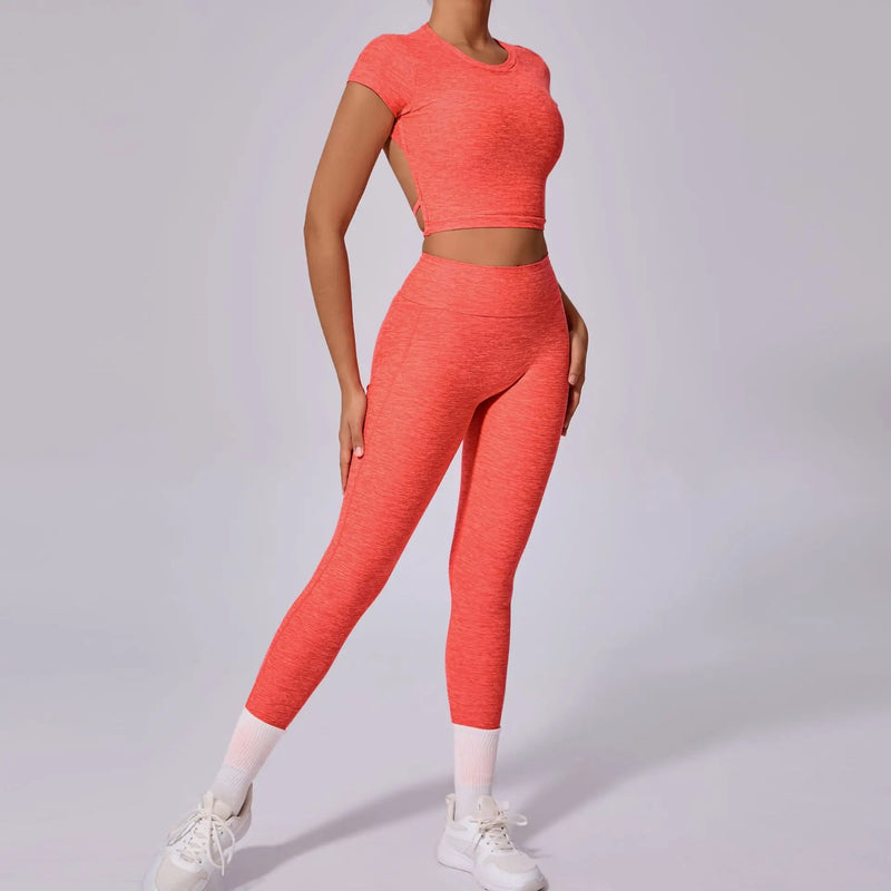 Open Back Crop Top & Leggings Workout Set