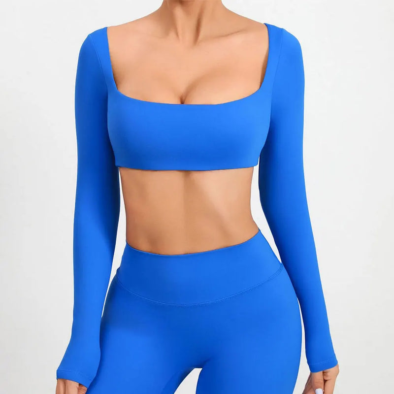 Square Neck Long Sleeve Crop Top