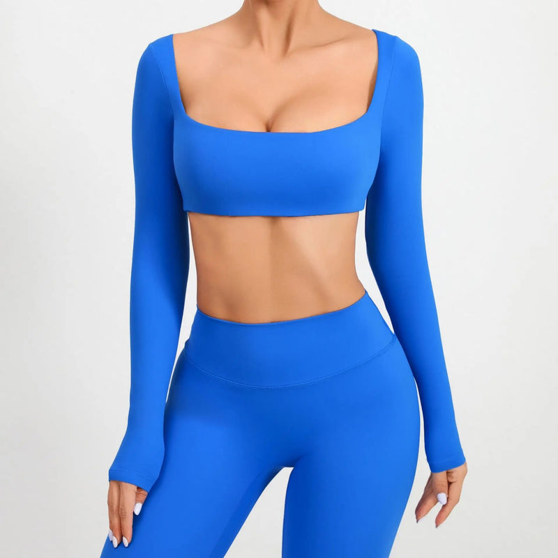 Square Neck Long Sleeve Crop Top