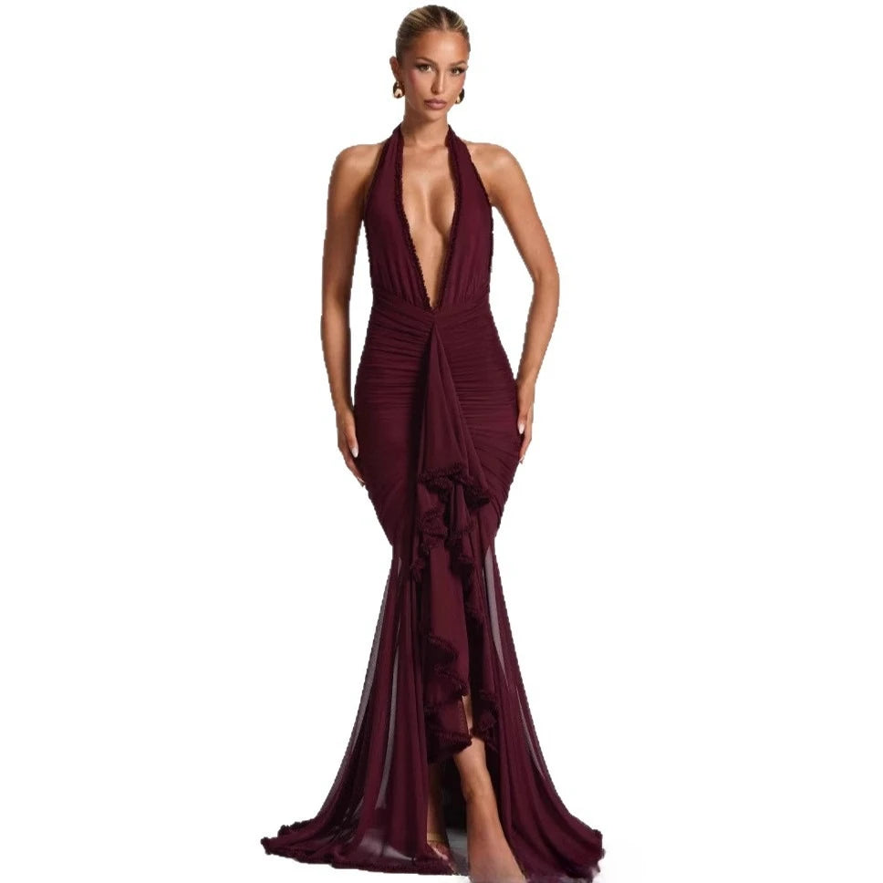 Plunge Halter Evening Gown