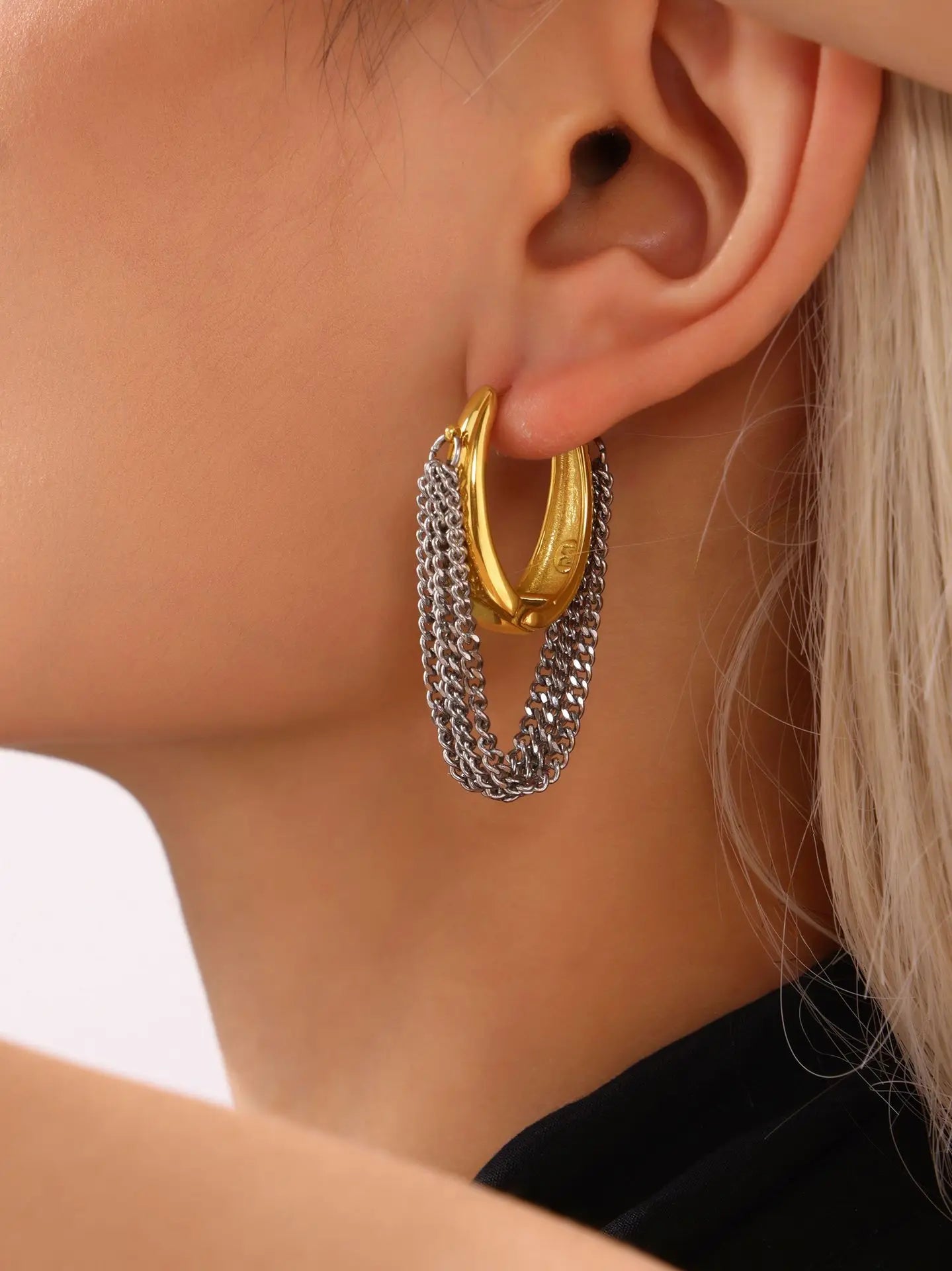 Chain Fringe Hoop Earrings