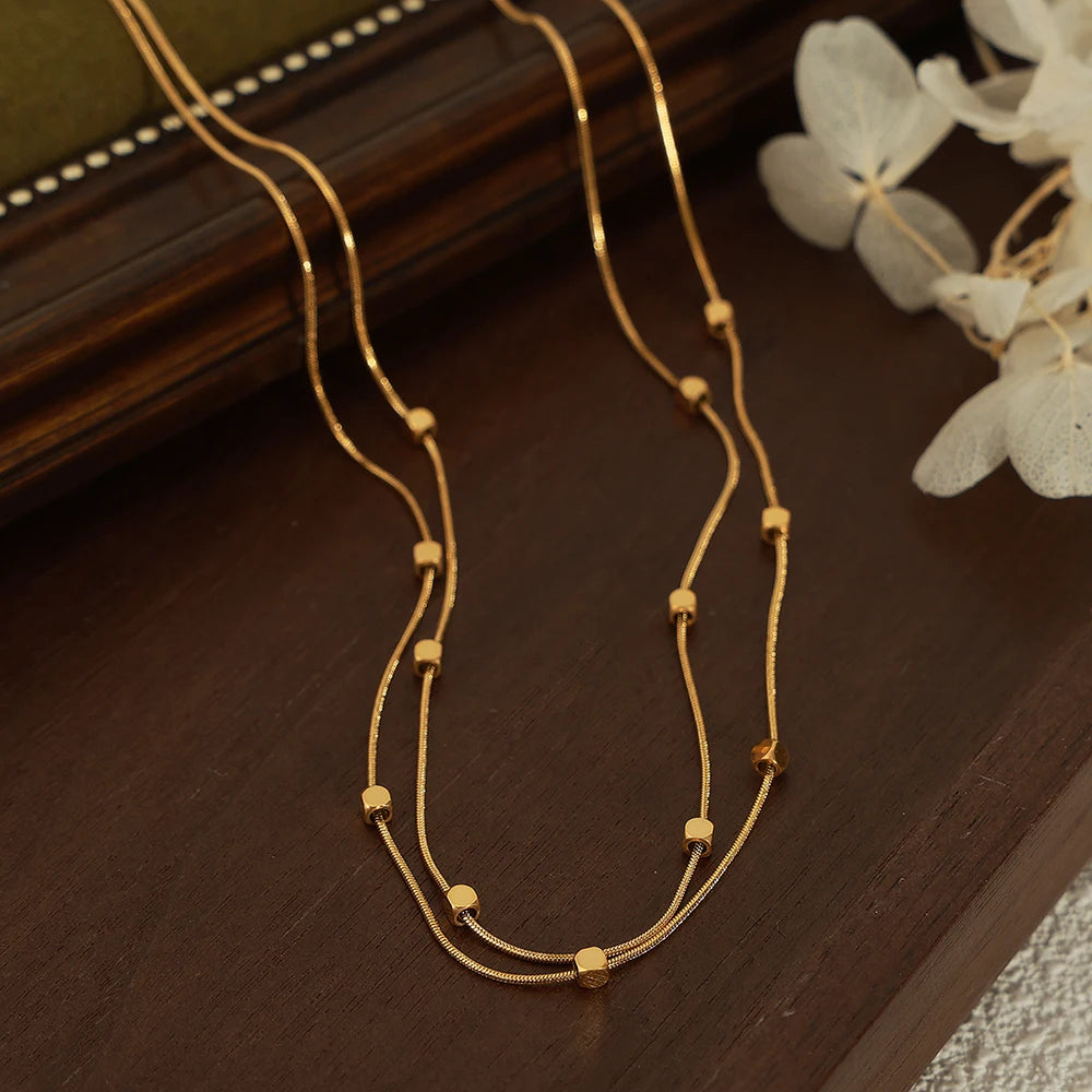 Golden Bead Layered Necklace