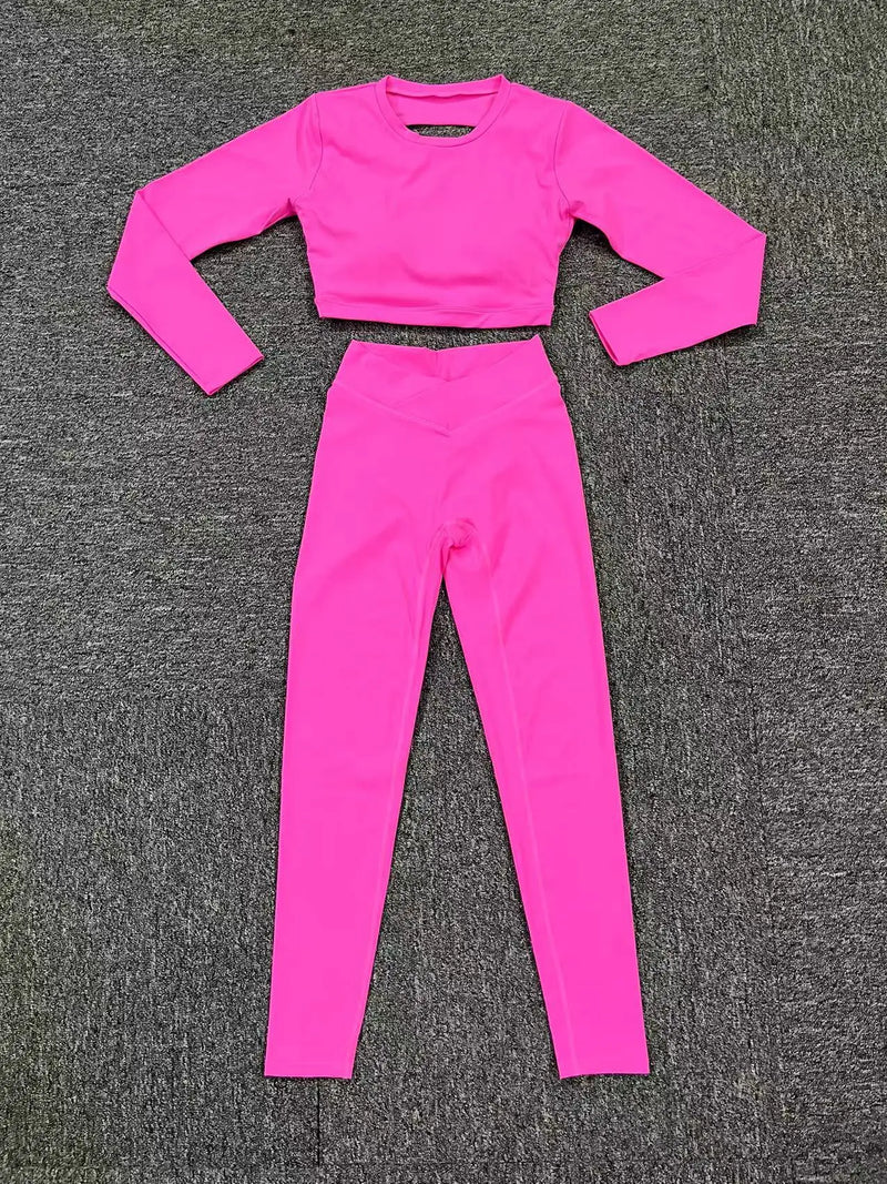 Open Back Long Sleeve & Ruched Leggings Set