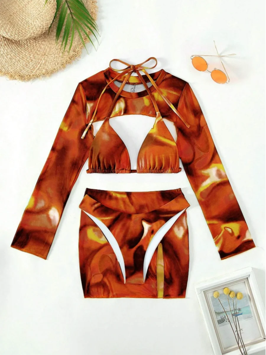 Abstract Print Three-Piece Skirt Set