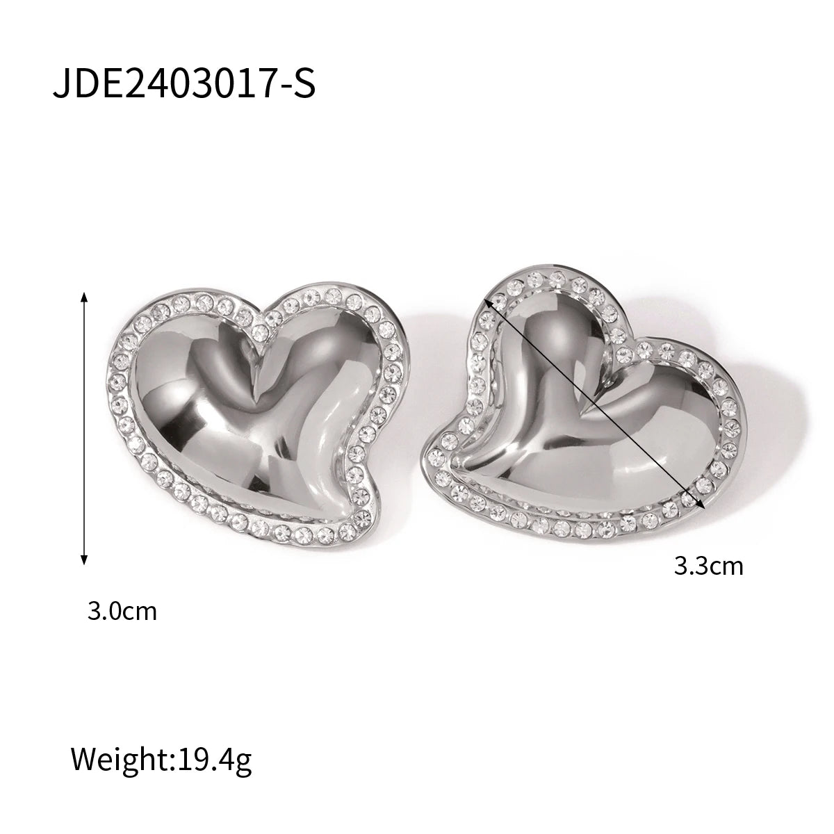 Puffed Heart Pavé Stud Earrings