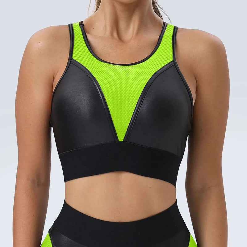 Faux Leather & Mesh Workout Set