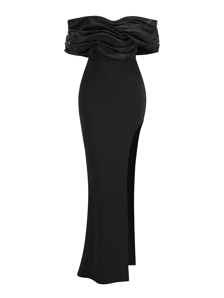 Off-Shoulder Satin Evening Gown