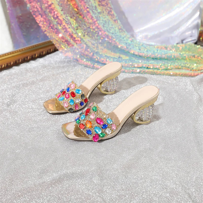 Crystal Gem Block Heel Sandals