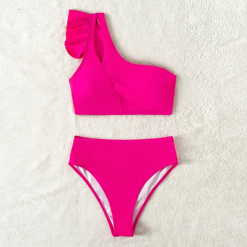 One-Shoulder Ruffle Bikini Set