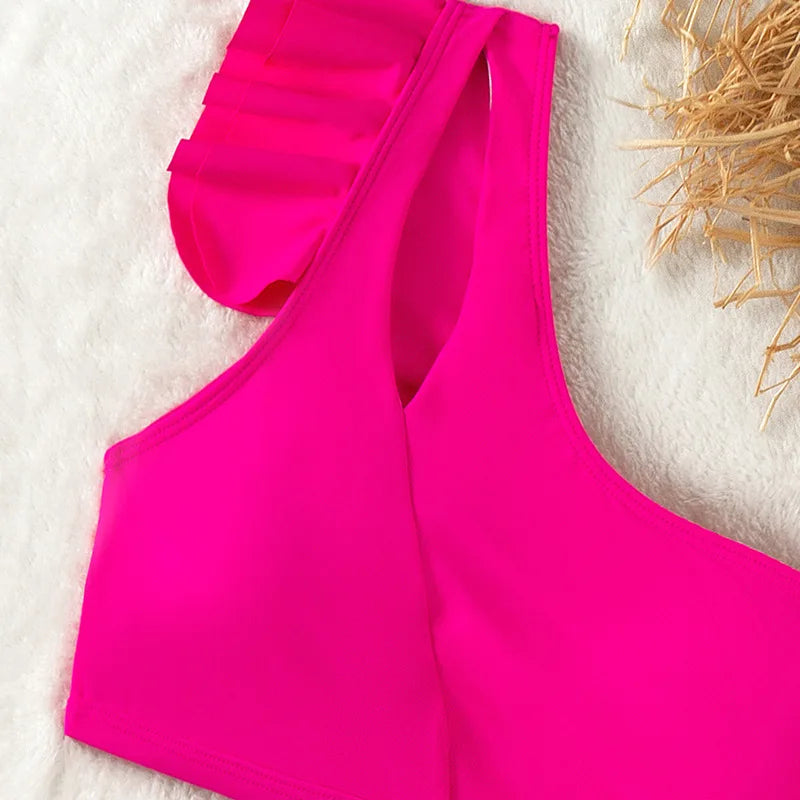 One-Shoulder Ruffle Bikini Set