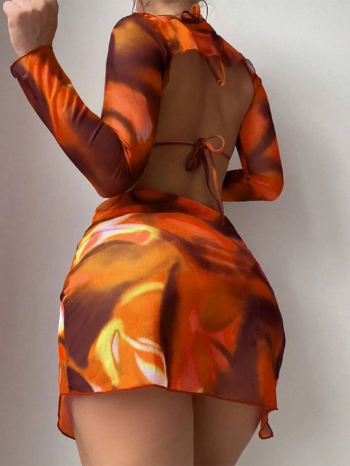 Abstract Print Three-Piece Skirt Set