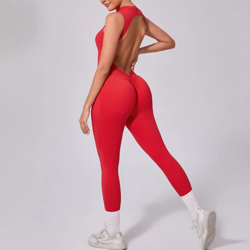 Open Back High Neck Athletic Jumpsuit
