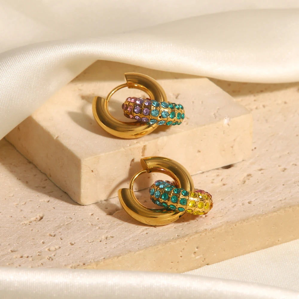 Rainbow Crystal Hoop Earrings