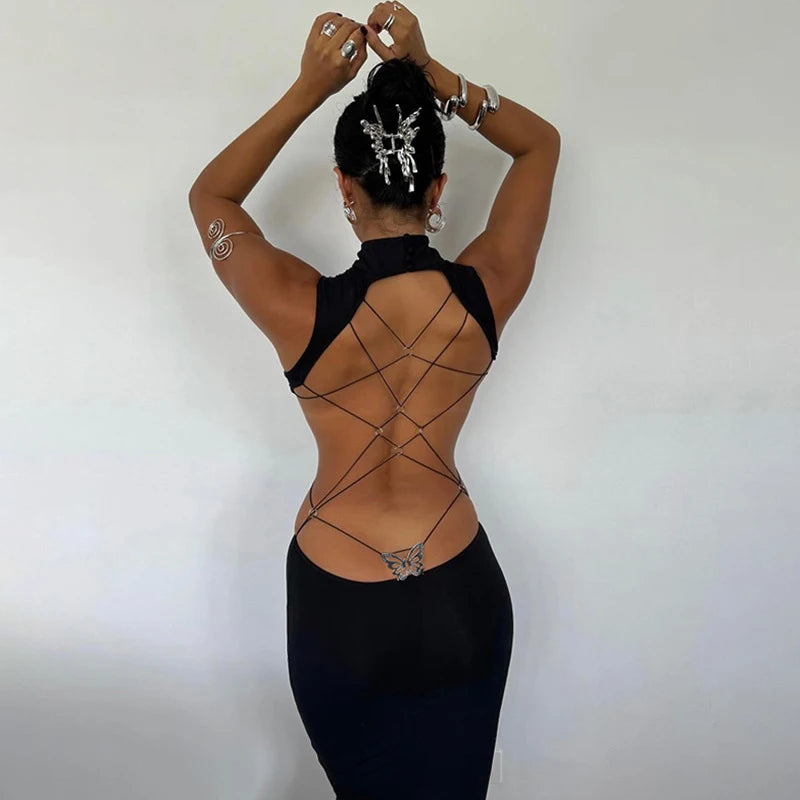 Midnight Allure Lace-Up Dress