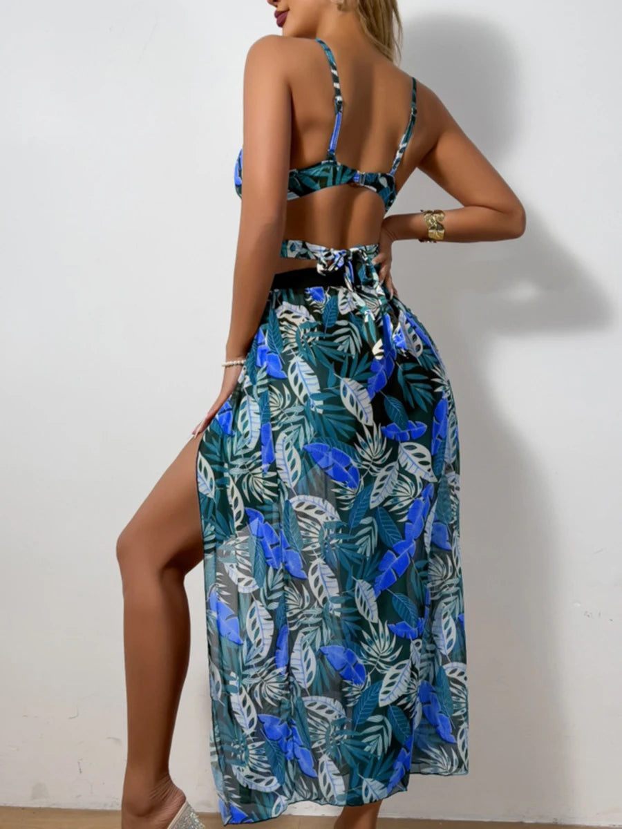 Tropical Print Bikini & Maxi Skirt Set