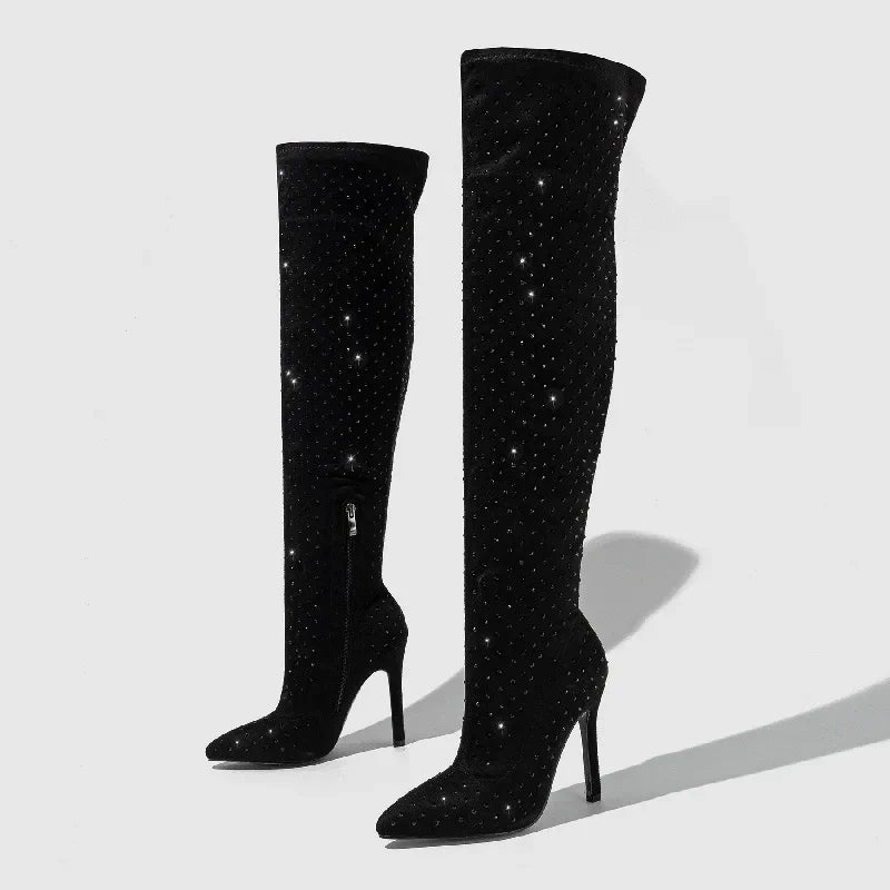 Crystal-Embellished Over-the-Knee Boots