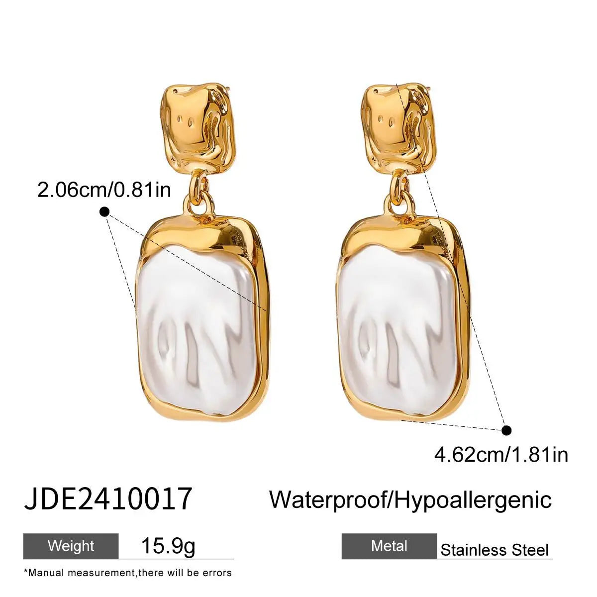 Molten Baroque Pearlescent Rectangle Drop Earrings