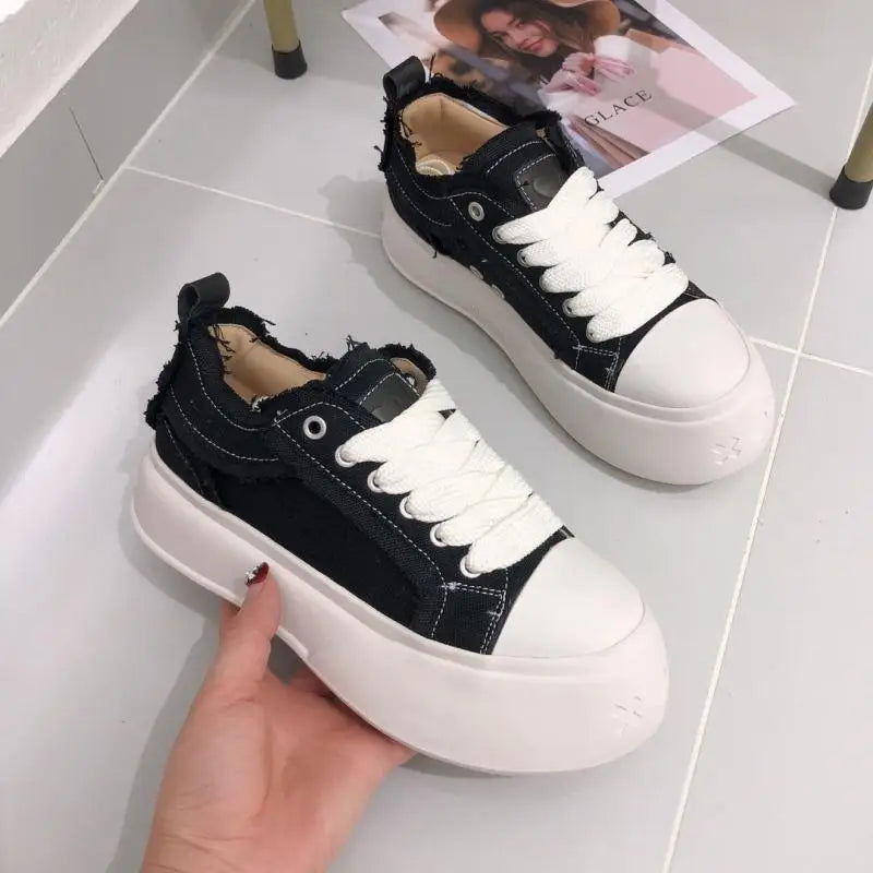 Distressed Canvas Platform Sneakers