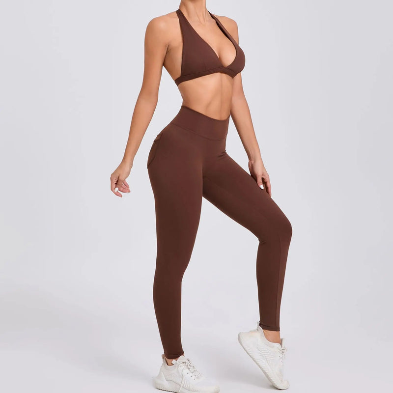Twist-Front Halter Leggings Set