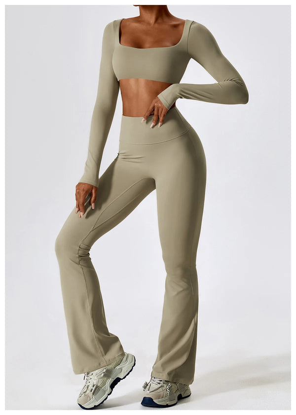 Long Sleeve Crop Top & Flare Pants Set